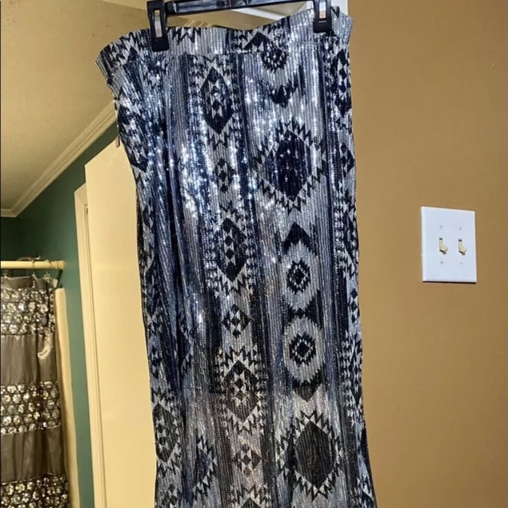 Crazy Train Black and Silver Sequin Trumpet Skirt